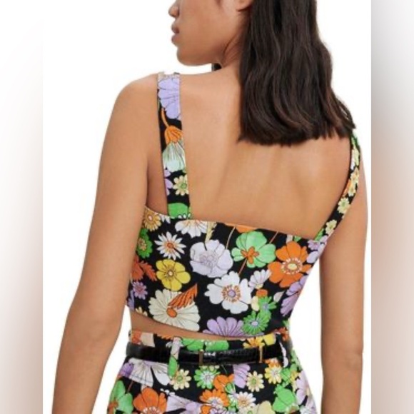 NWT MAJE Flower Power 100% Cotton Crop Button Tank Adjustable Strap Hippie Peace - Picture 2 of 12